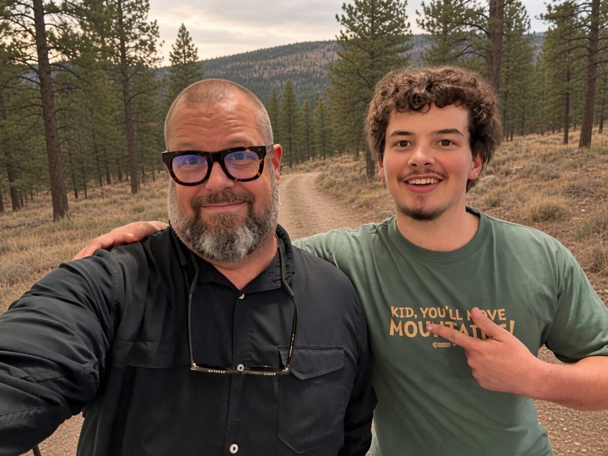 Tony and Jack Johannsen on a forest road in Idaho